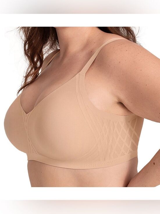 Honeylove Other - Honeylove Silhouette Bra support 3D printed velvet accent tan nude beige 1XL